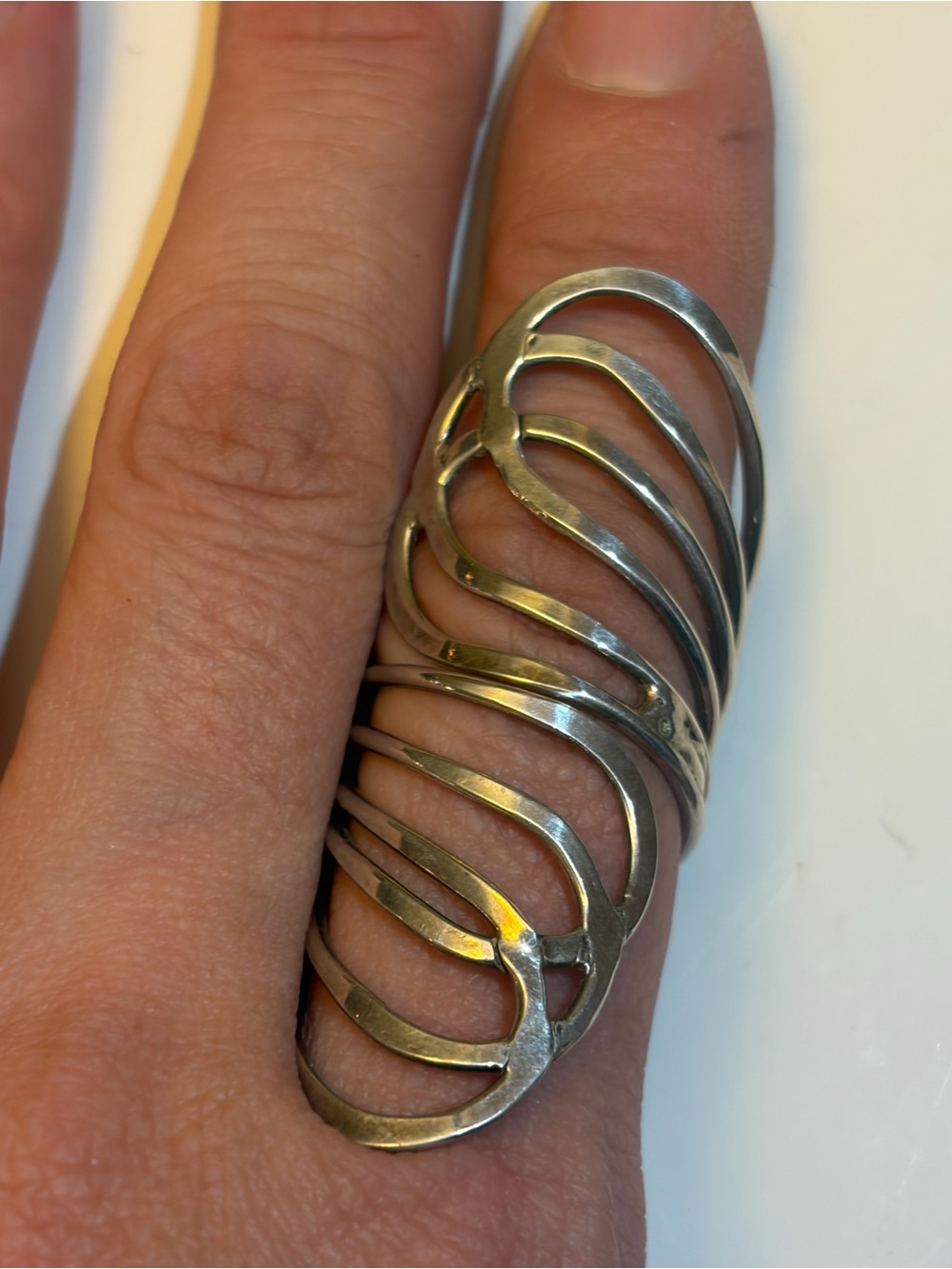 925 Sterling Silver Oversized Openwork Statement Ring Size 9 Modernist Sculptura